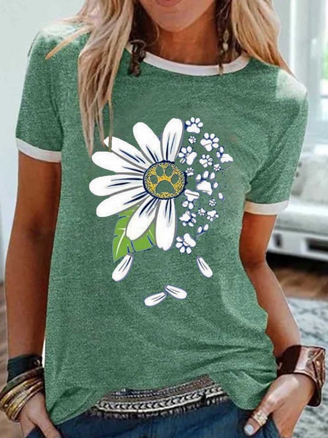 Green Casual Round Neck Short Sleeve Printed T-shirt