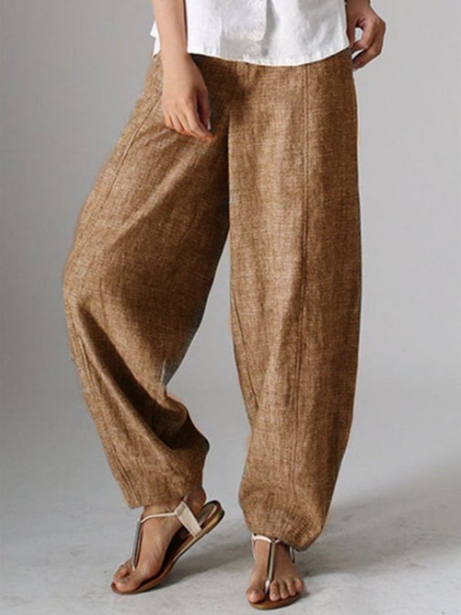 Natural Casual Plain Linen Pants for Women | zolucky