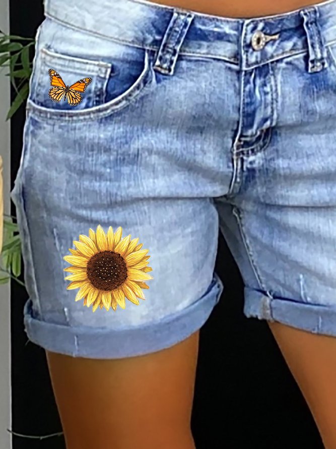 Floral Casual Denim Shorts