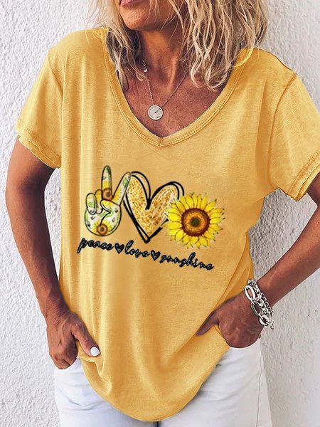 Yellow Short Sleeve Cotton Printed T-shirt | zolucky