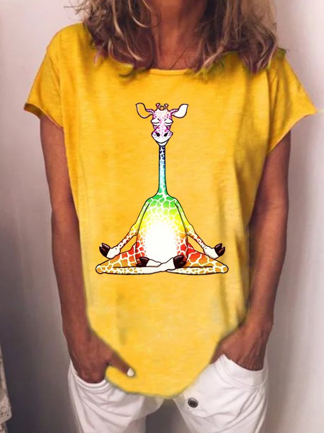 Yellow Cotton Short Sleeve Animal Shirts & Tops | Tops | Zolucky Short Sleeve 1 Yellow Women T 