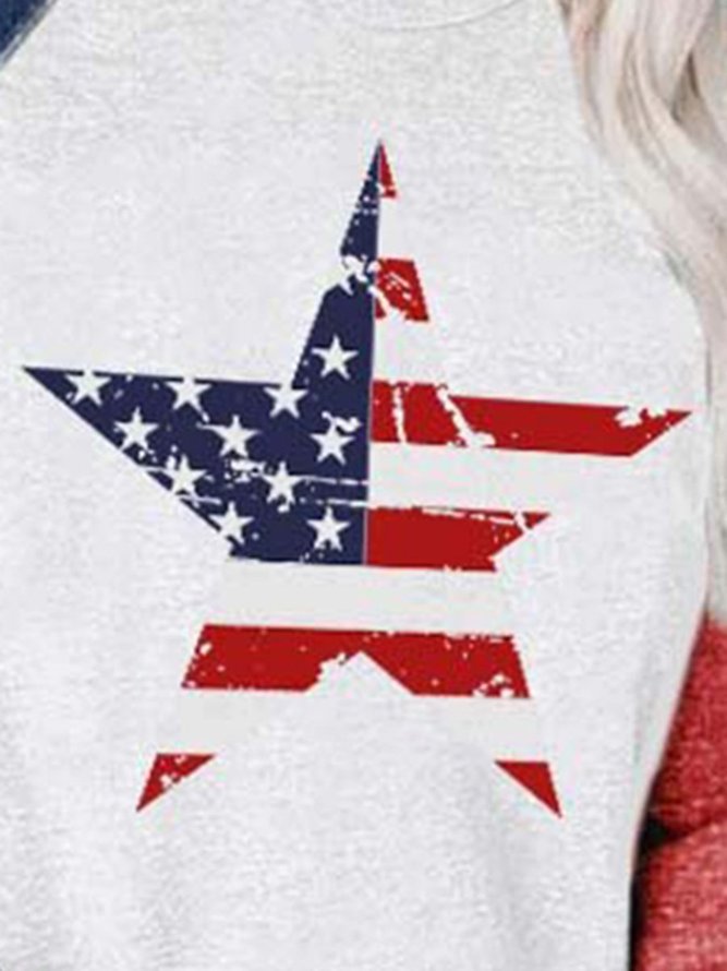 American Flag Star Print Colorblock Top