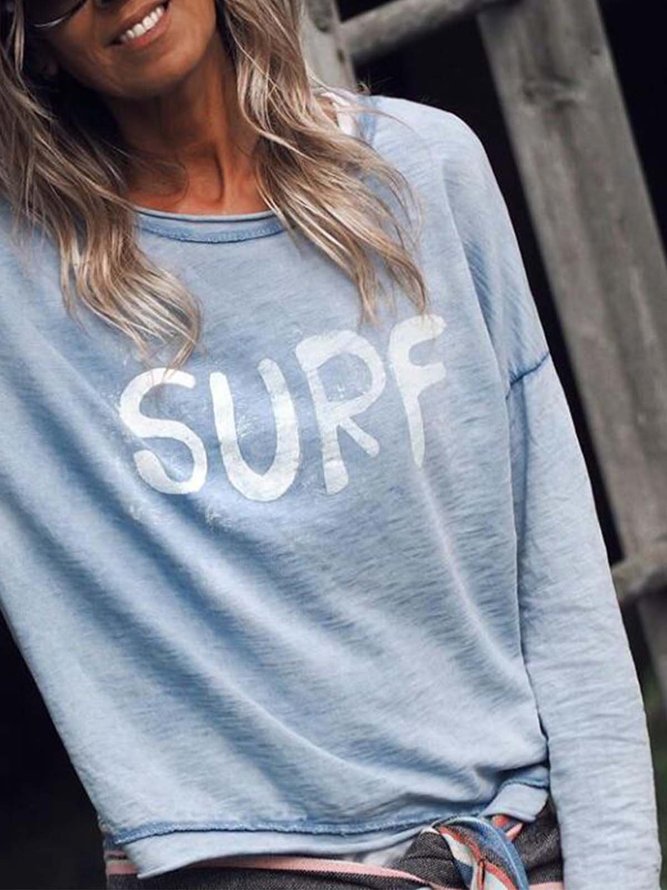 Casual Letter Long Sleeve Printed T-shirt