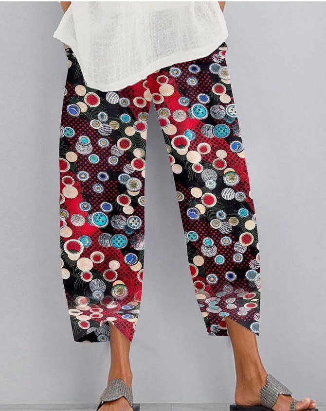 Plus Size Cotton-Blend Floral Pants | zolucky
