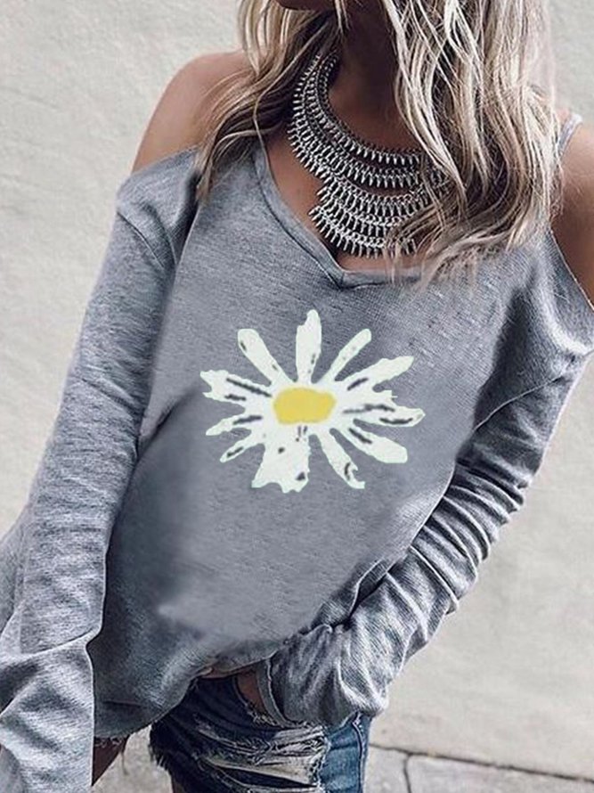 Printed Round Neck Long Sleeve T-shirt