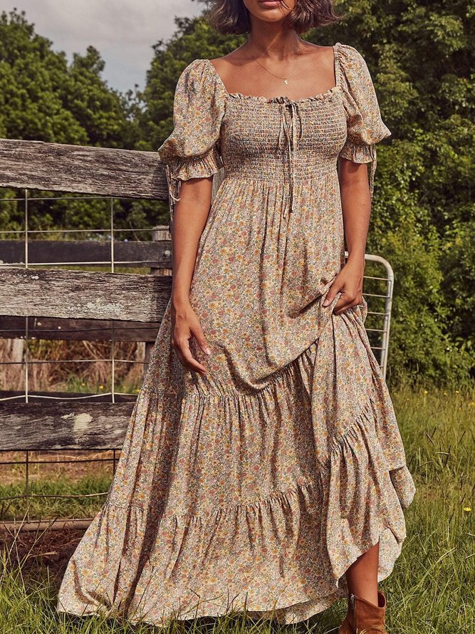 short sleeve square neck dress