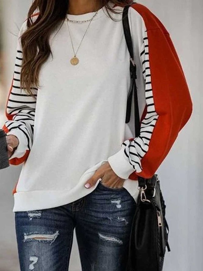 White Color-Block Casual Sweatshirt
