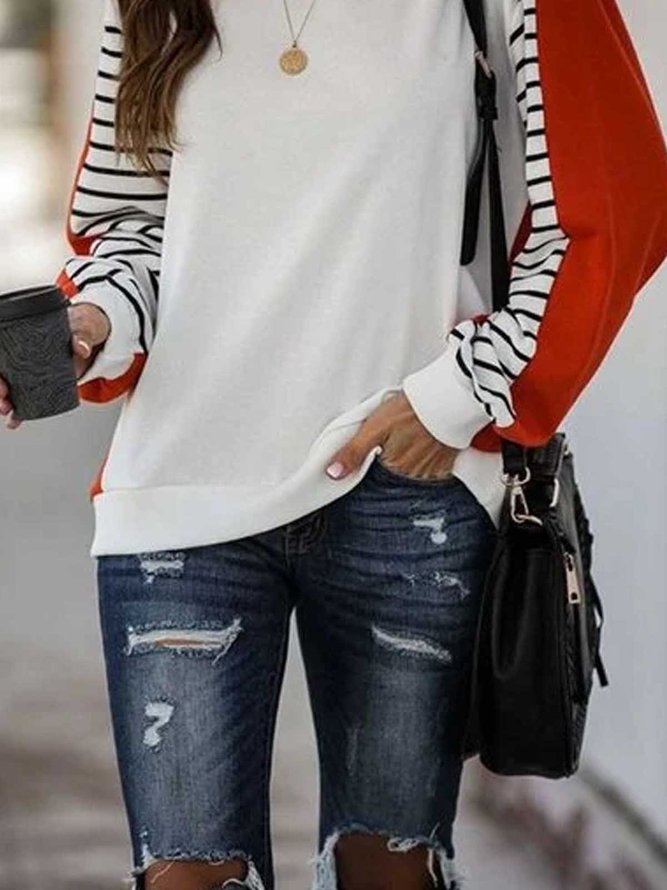 White Color-Block Casual Sweatshirt