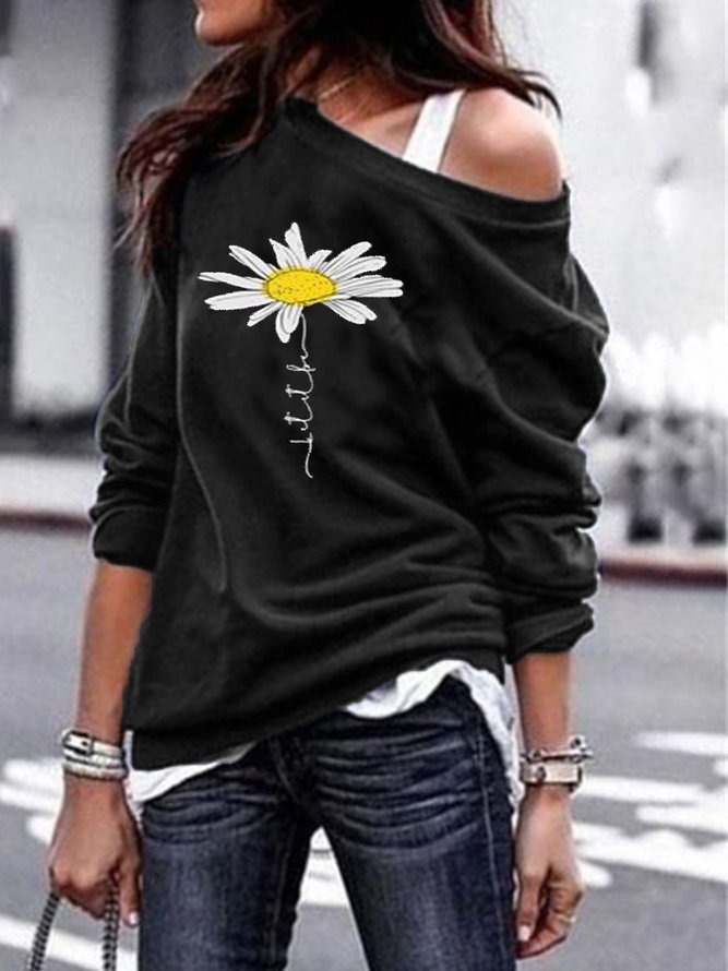 Cotton-Blend Long Sleeve Printed Hoodies & Sweatshirt