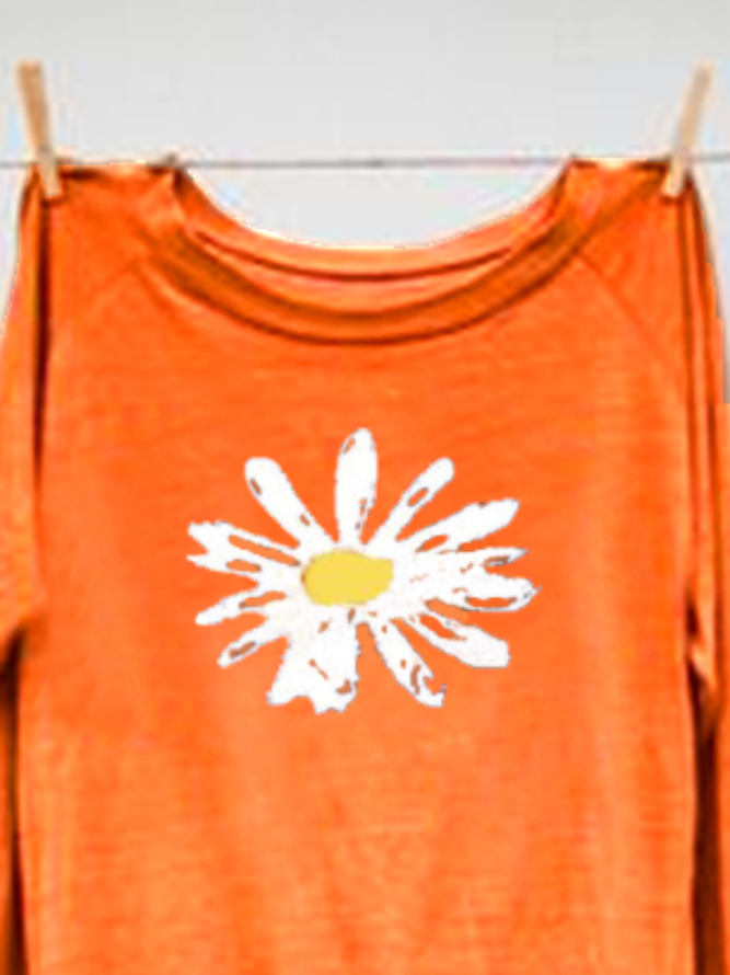 Zolucky Women Orange Cotton Crew Neck Long Sleeve Floral Sweatshirt Hoodies & Sweatshirt
