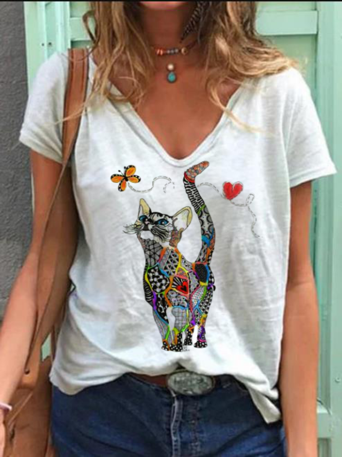 Women Boho Animal Printed V Neck Graphic T-shirts