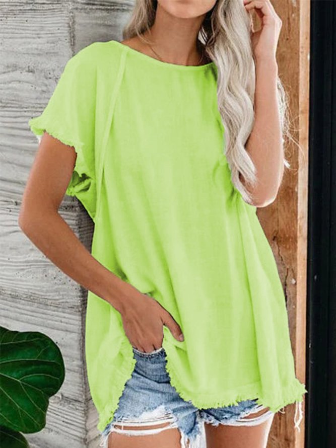 Women Casual Solid Cotton Crew Neck Tops Tops Women Casual Solid
