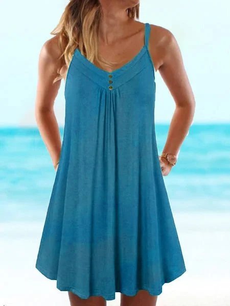 Women Casual Cotton Solid Spaghetti-Strap Summer Mini Dresses | Dresses ...