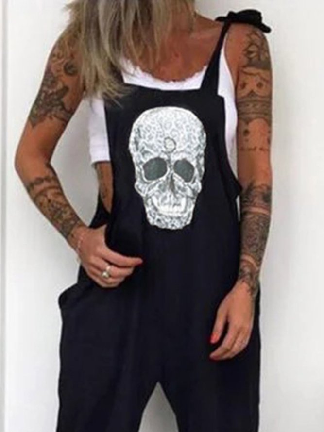 Black Club Party Daily Shift Printed Cotton Casual Shift Jumpsuit & Romper