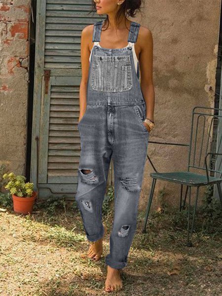 zolucky Women's Casual Jeans Denim Rompers Sleeveless Overalls Jumpsuit