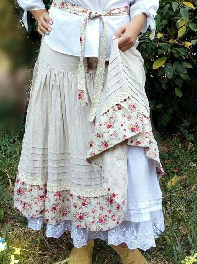 Plus Size Vintage Floral CottonBlend Boho Skirts Bottoms Zolucky 1