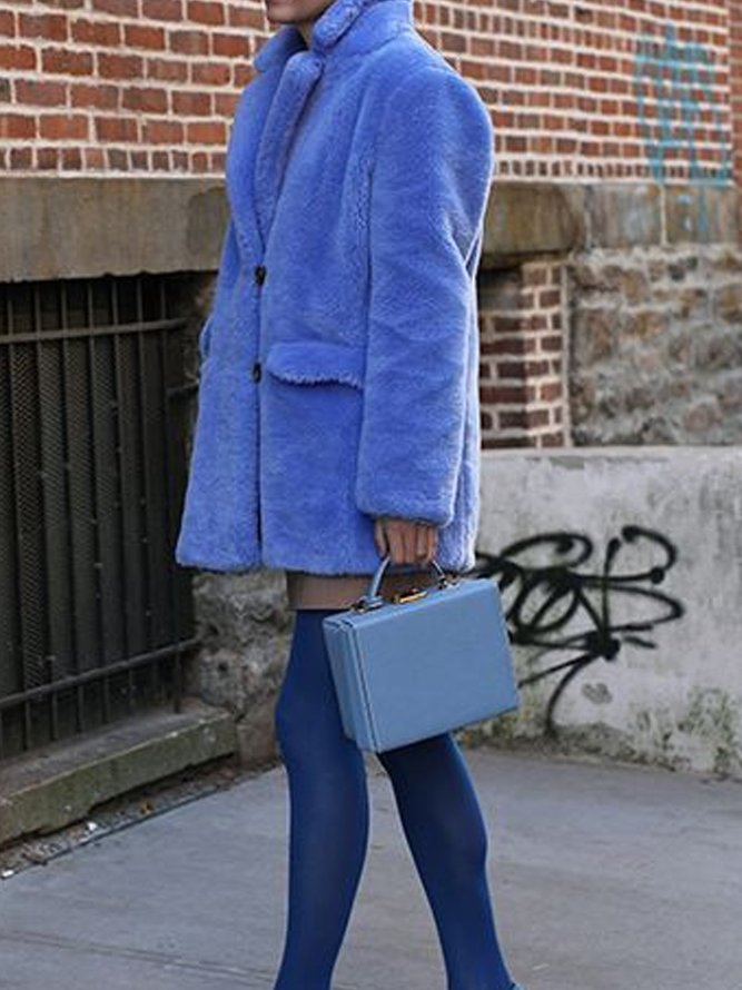 Blue Patchwork Long Sleeve Cotton-Blend Buttoned Jacket