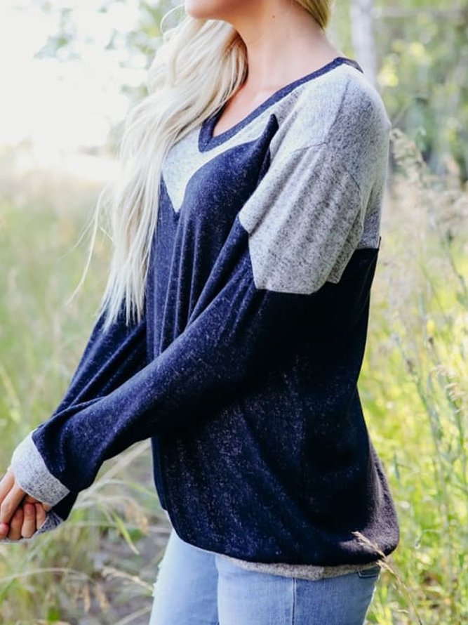 Blue Long Sleeve Cotton-Blend Sweatshirt