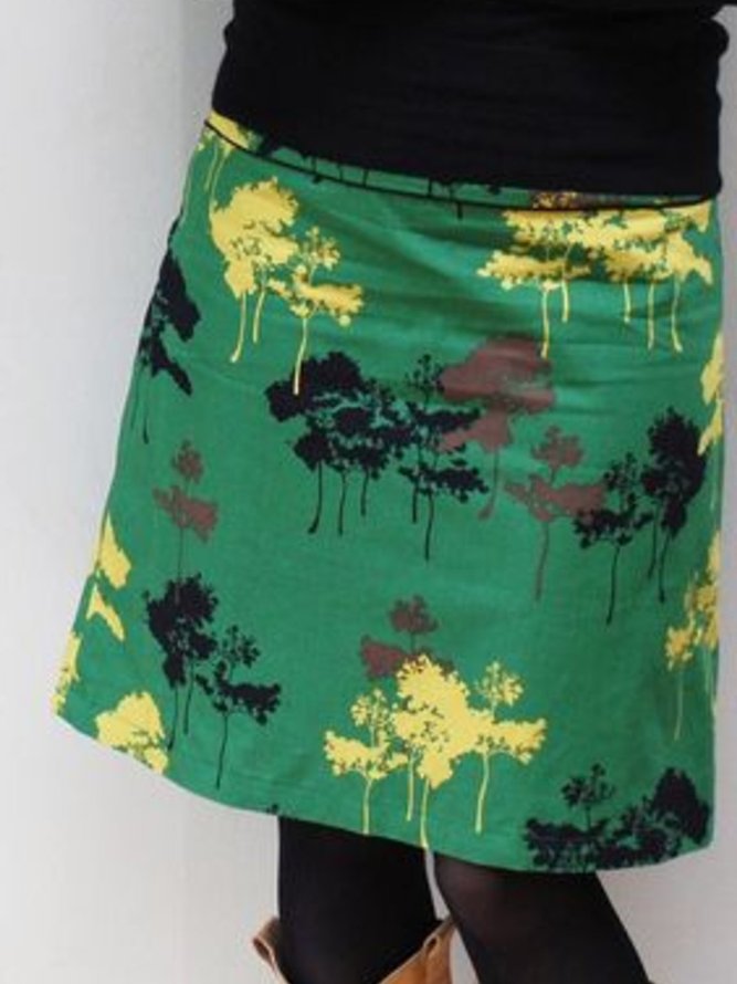 Printed Cotton-Blend Casual Skirt