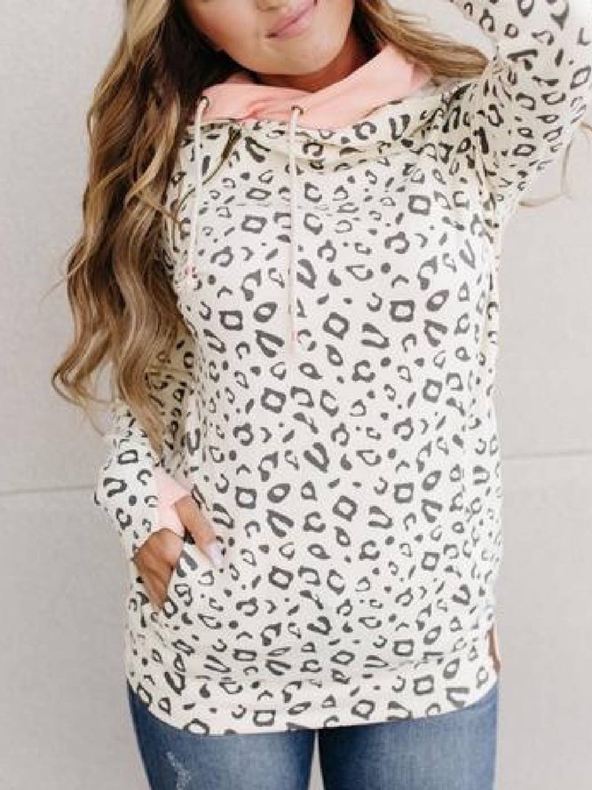 White Leopard Floral-Print Hoodie Long Sleeve Sweatshirt