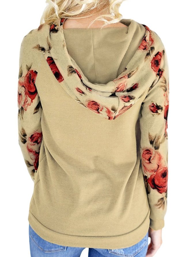 Cotton-Blend Floral Long Sleeve Sweatshirts