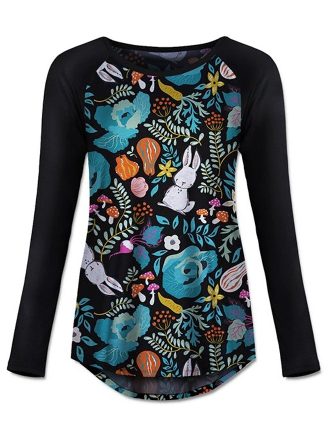 Crew Neck Casual Floral-Print T-shirt