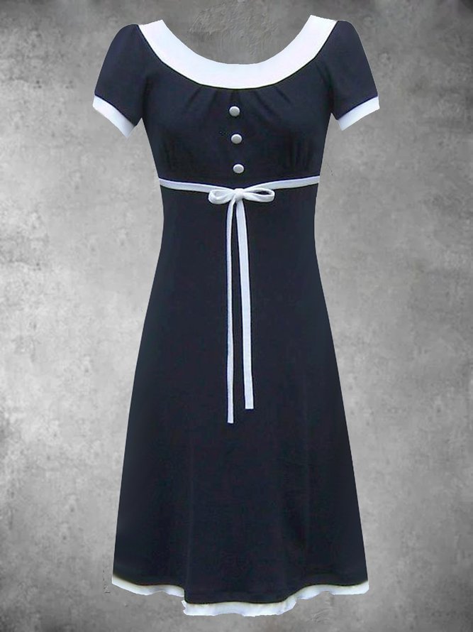 Plus Size Short Sleeve Plain Crew Neck Cotton-Blend Knitting Dress