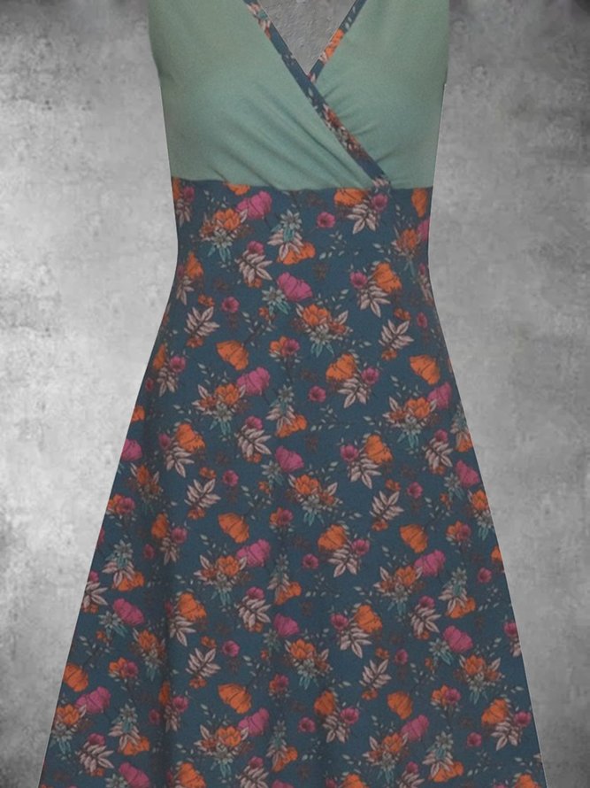 Plus Size Vintage V Neck Cotton-Blend Knitting Dress