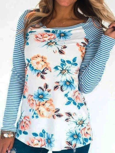 Floral Cotton-Blend Long Sleeve Floral-Print Shirt & Top
