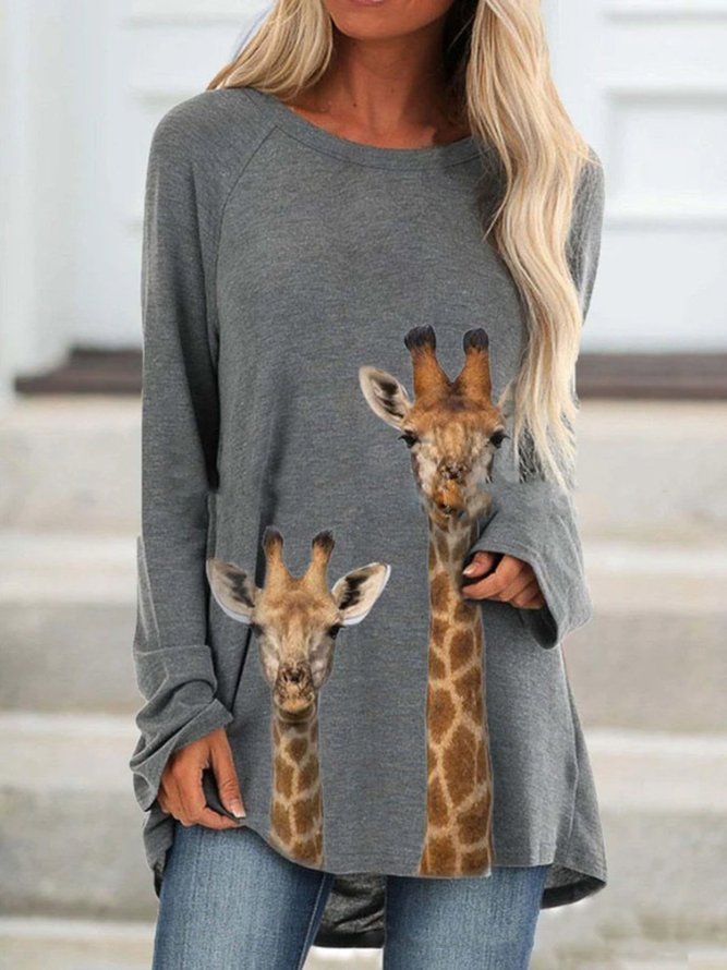 Animal Daily Casual Long Sleeve Shift Tops