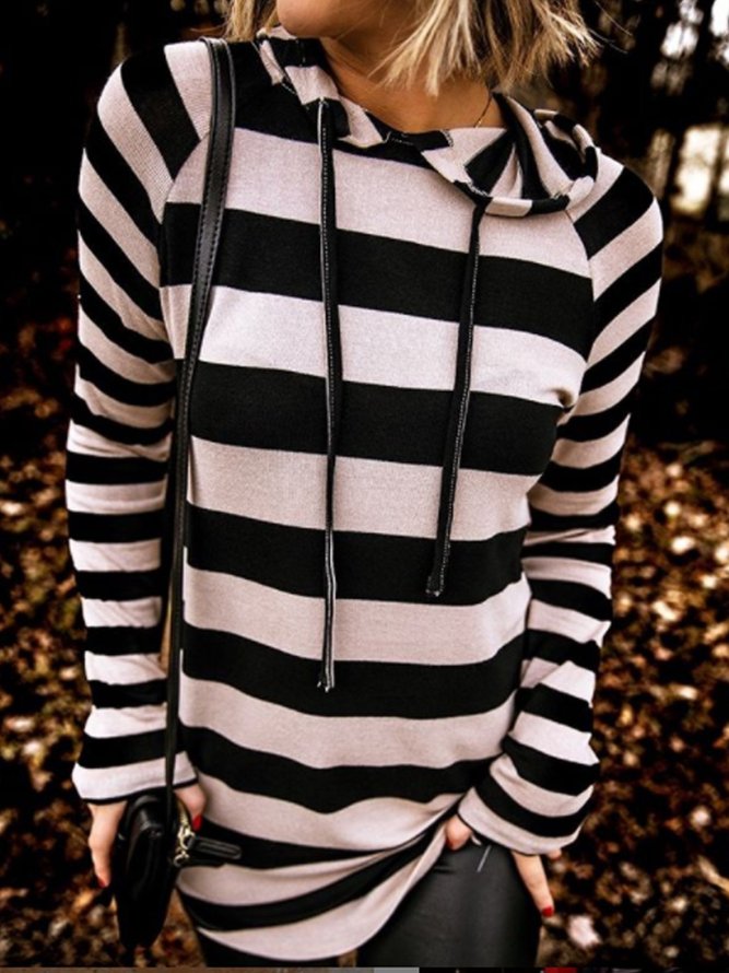 Stripe Long Sleeve Color-Block Casual Top