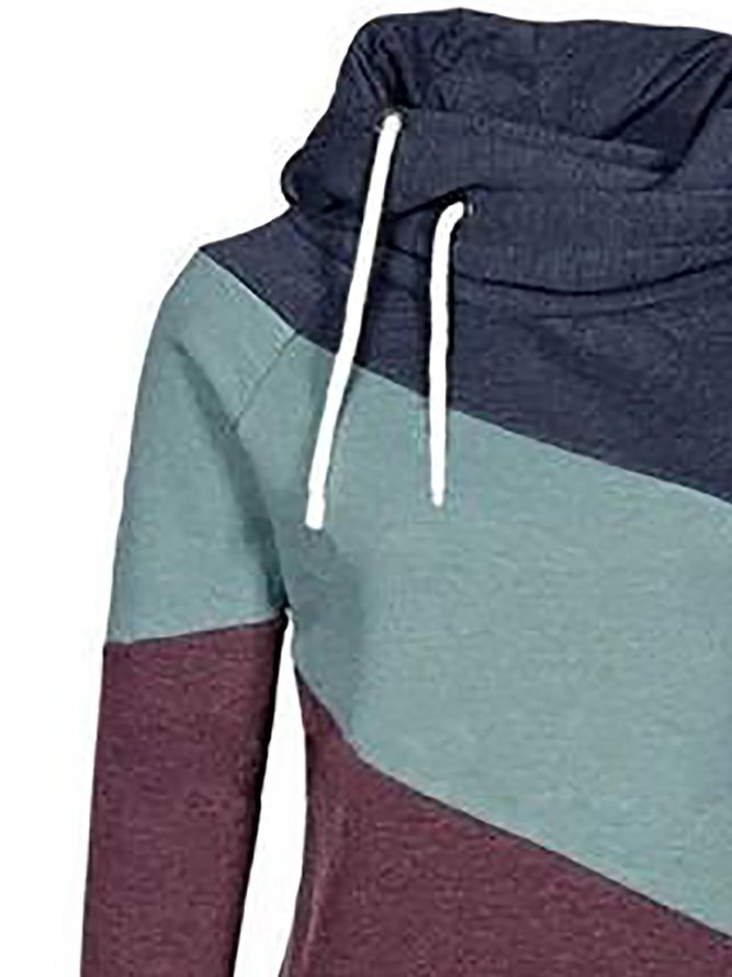 Color-Block Casual Solid Hoodie Sweatshirt