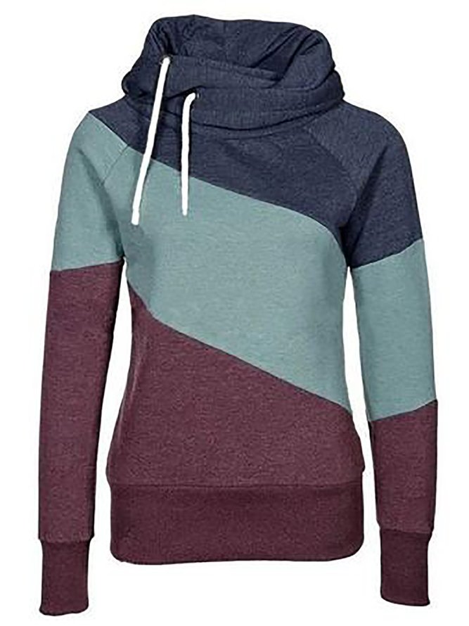 Color-Block Casual Solid Hoodie Sweatshirt