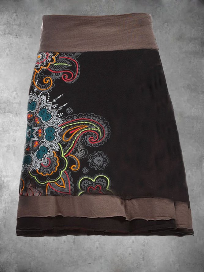 Plus Size Cotton-Blend Tribal Casual Skirt