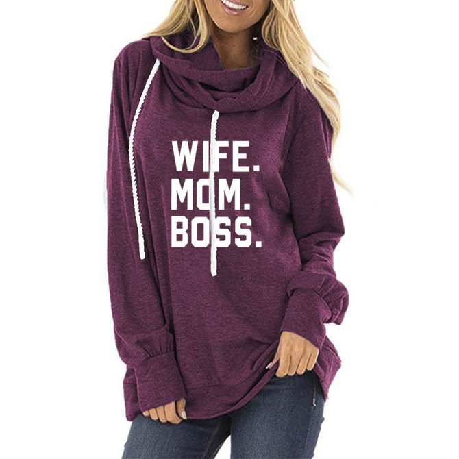 Letter Cotton-Blend Casual Long Sleeve Sweatshirt