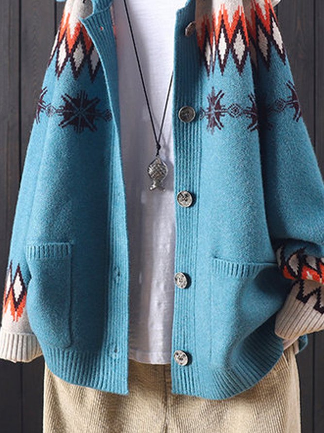 Blue Tribal Cotton Vintage Sweater