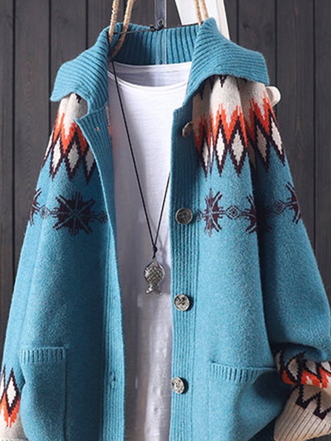 Blue Tribal Cotton Vintage Sweater