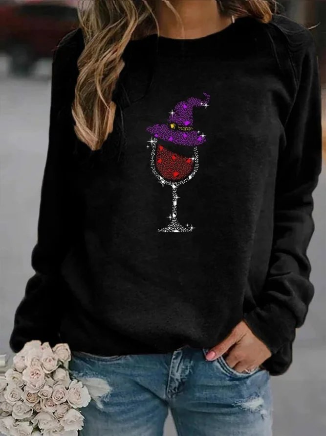 Christmas red wine glass print cozy sweatshirt clearance