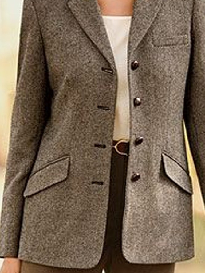 Gray Lapel Cotton-Blend Vintage Fleece Coat