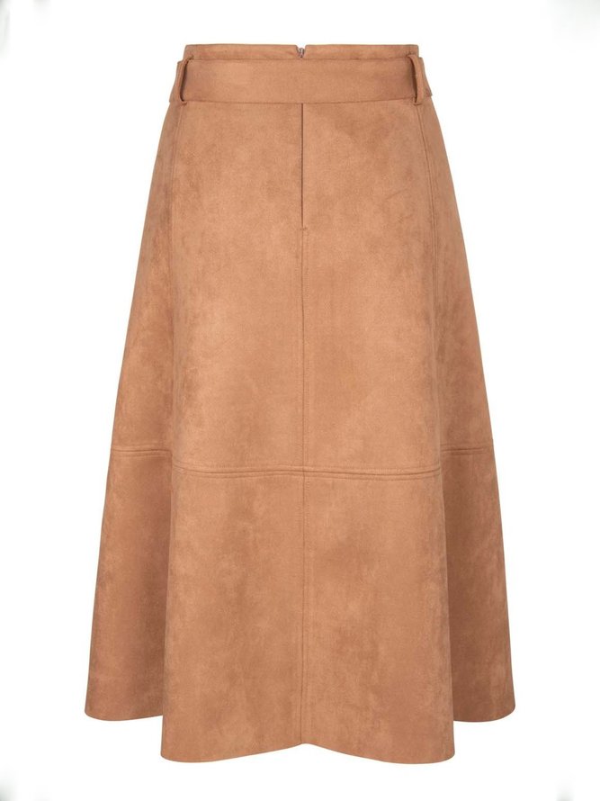 Khaki Suede Vintage Casual A-Line Skirt