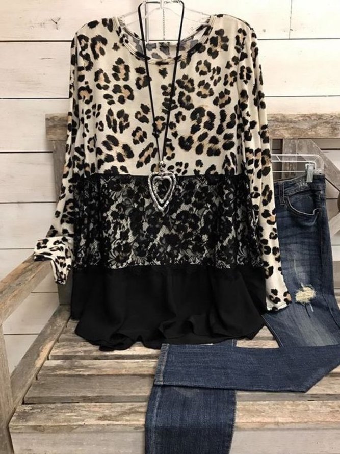 Casual Long Sleeve Round Neck Printed Top