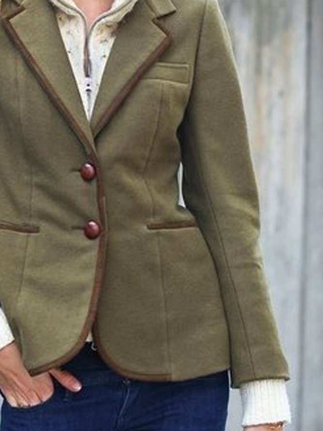 Green Long Sleeve Solid Casual Jacket