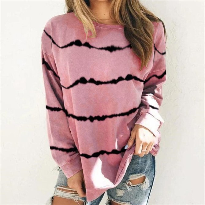 Color-Block Casual Cotton-Blend Long Sleeve Sweatshirt