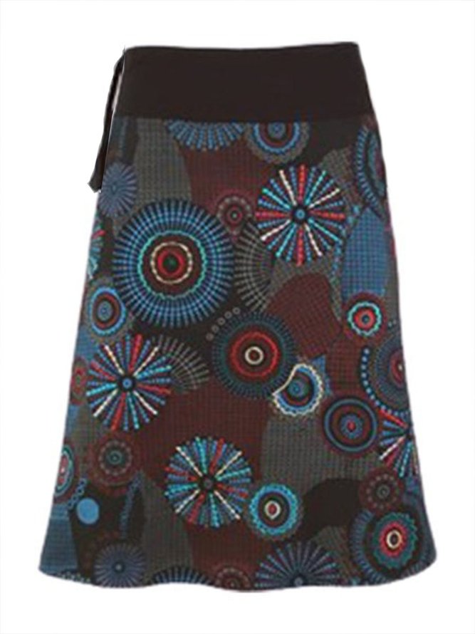 Brown Cotton-Blend Printed  Skirt