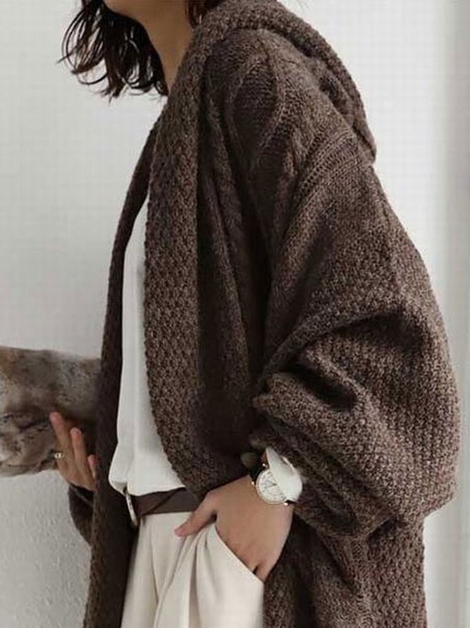 Brown Long Sleeve Casual Knit Sweater Cardigan Sweater coat