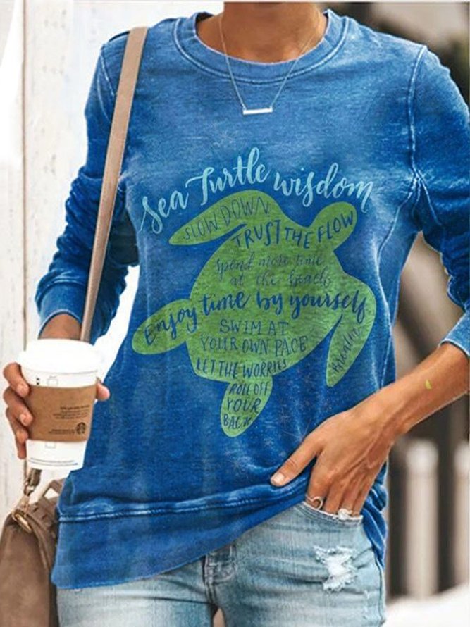 Vintage Long Sleeve Crew Neck Statement Letter Printed Casual Tops