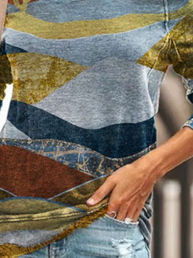 Women Casual Multicolor Geometric Printed Long Sleeve Top