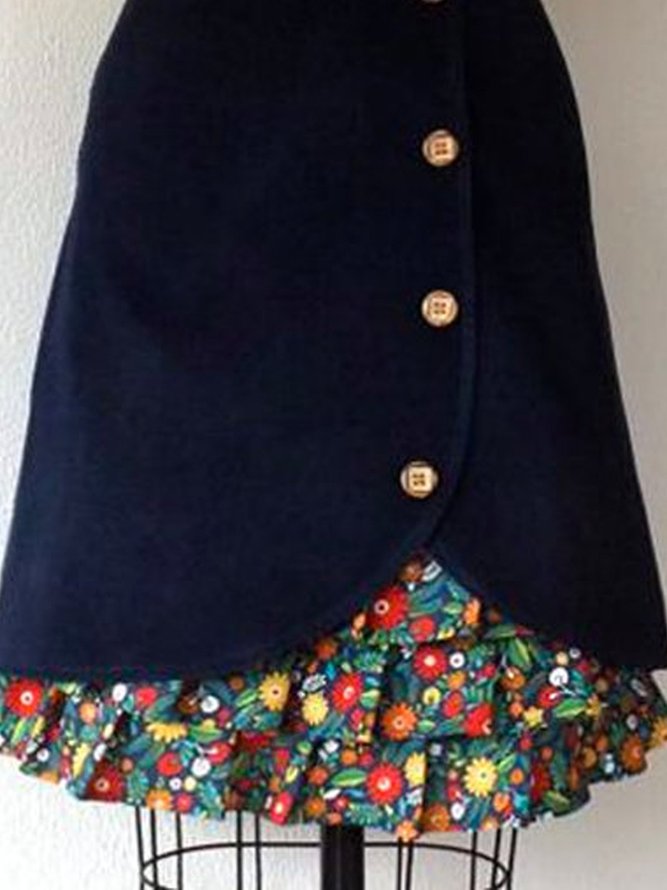 Deep Blue Casual A-Line Cotton-Blend Skirt