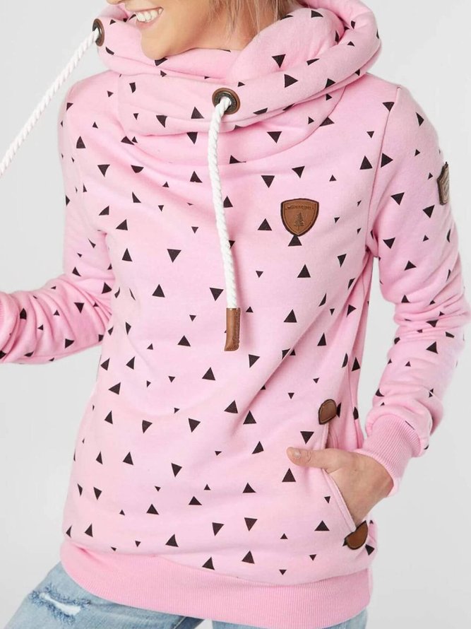 Pink Long Sleeve Hoodie Geometric Sweatshirt