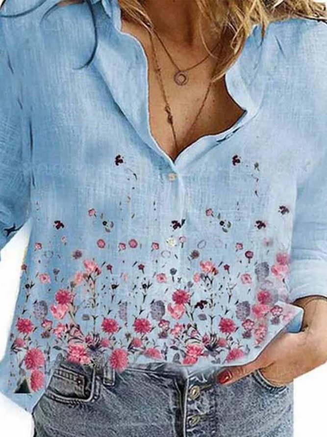 Vintage Long Sleeve Statement Floral Printed Casual Shirt Tops